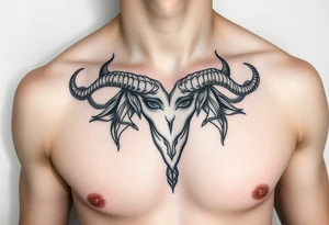 Feminine Tattoo with horns just barley touching collarbone tattoo idea