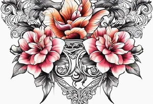 sea, flower, palm, animal tattoo idea