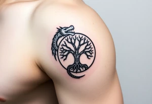 a dragon forming a circle with its body.  the dragon encircles the tree of life tattoo idea