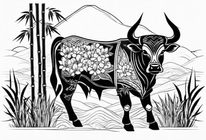 vietnamese ox in a bamboo field tattoo idea