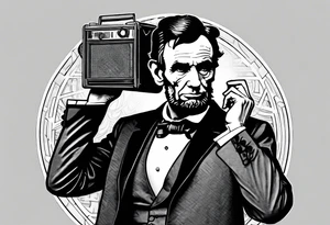 Abraham Lincoln in a suit jacket holding a boombox to his head tattoo idea