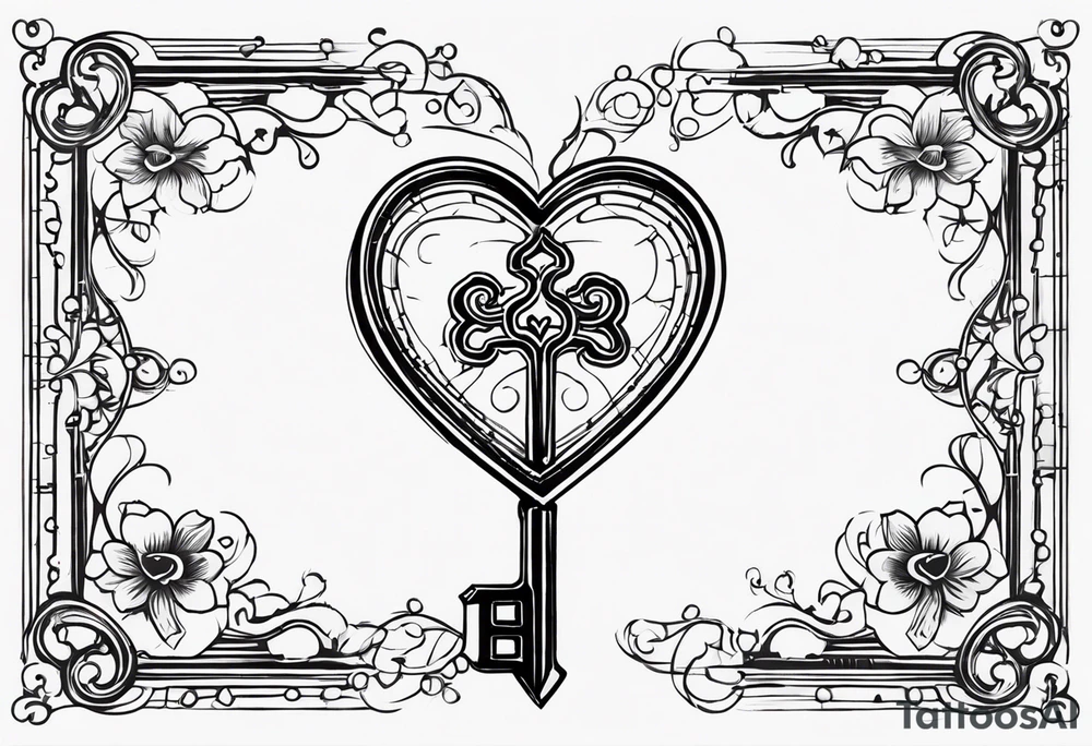 heart shaped antique skeleton key tattoo idea