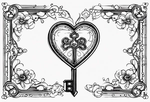 heart shaped antique skeleton key tattoo idea