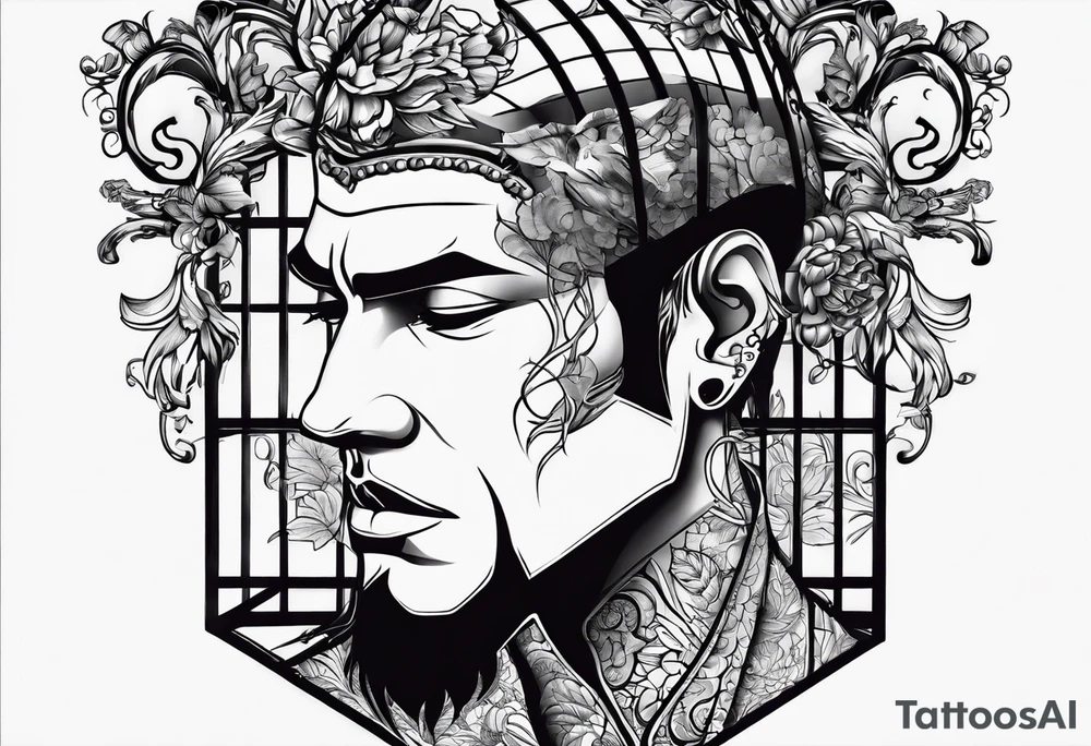 man in cage thinking tattoo idea