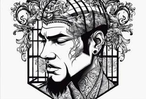 man in cage thinking tattoo idea