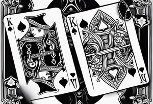 one playing card with both queen of hearts and king of spades incorporated in extreme minimalistic  style tattoo idea