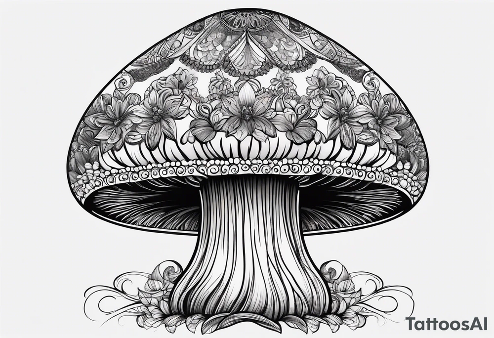Shaggy cap mushroom dripping ink off cap mandala henna black tattoo design tattoo idea