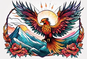 phoenix, resilience, mother, mountains tattoo idea