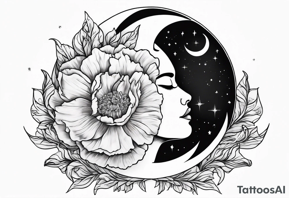 Moon and carnation sun tattoo idea