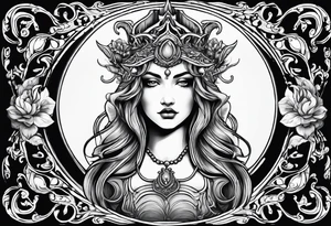 Aquarius water bearer god or goddess. Dark. With a gothic frame and mythological creatures. tattoo idea