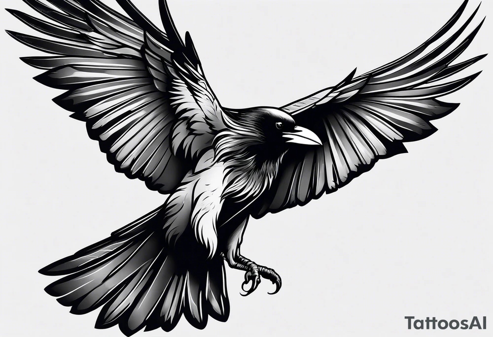 crow tattoo with wings tattoo idea