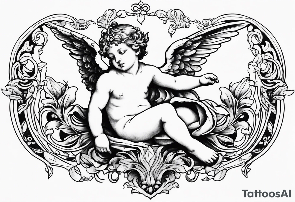 renaissance style cherub full body tattoo idea