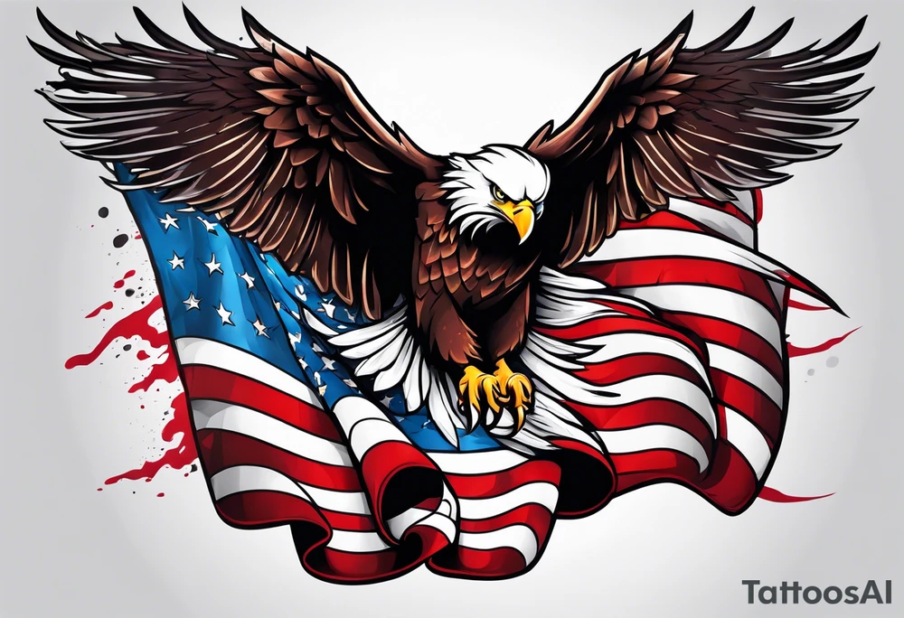 Blood covered Eagle and burning USA  flag tattoo idea