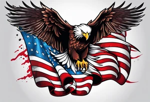 Blood covered Eagle and burning USA  flag tattoo idea