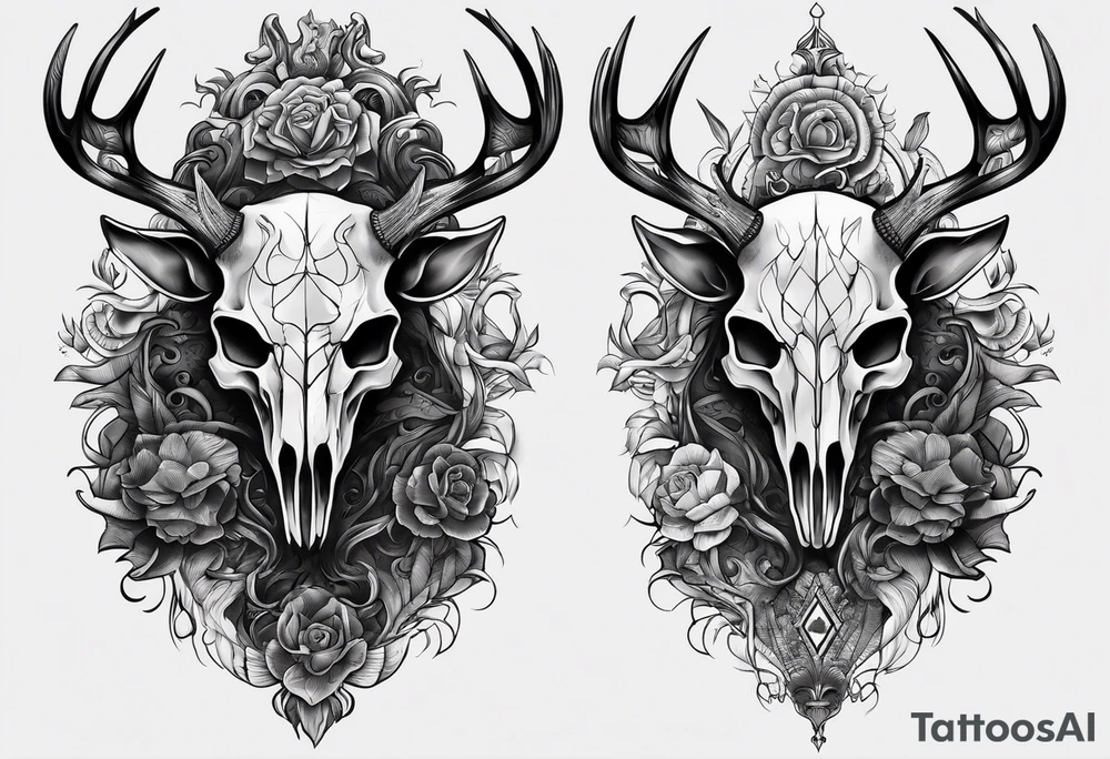 A human with a deer skull head tattoo idea