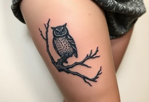 wise owl perched on ancient oak branch under starlit sky tattoo idea