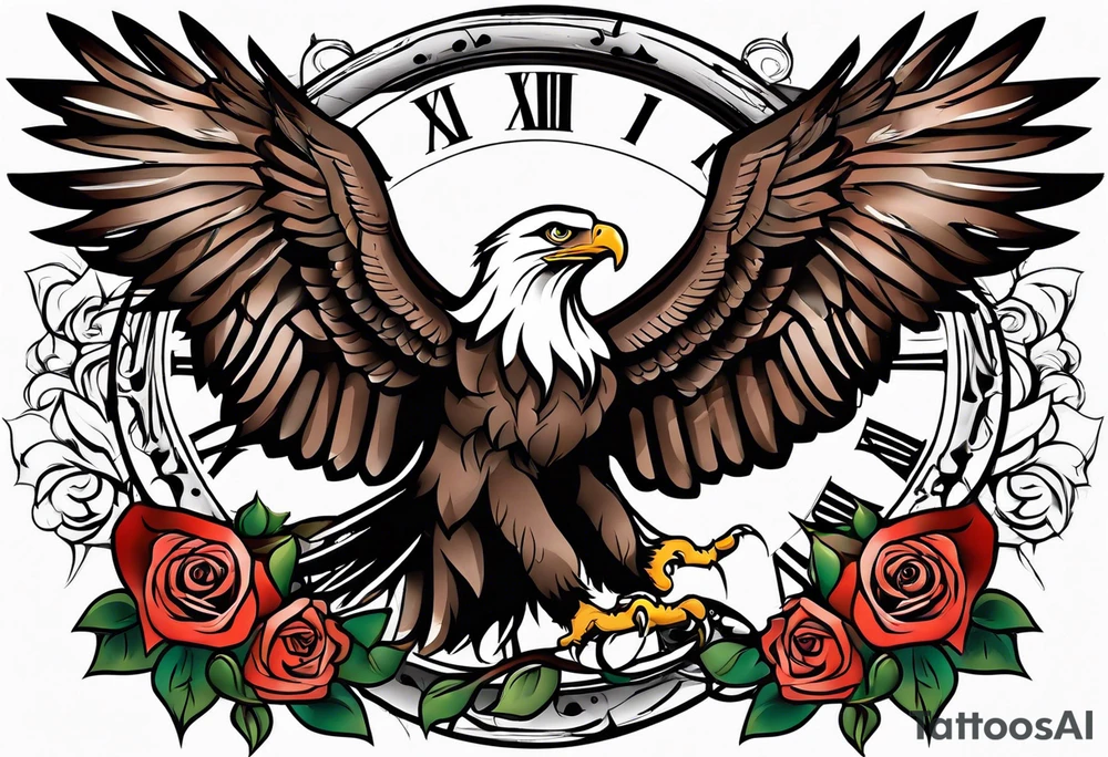 eagle, rose, clock , love tattoo idea