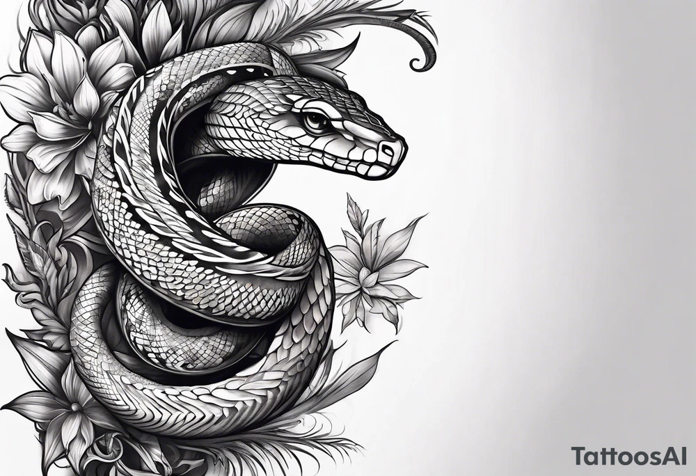 sleeve tattoo with a snake, gun, weed symbol tattoo idea