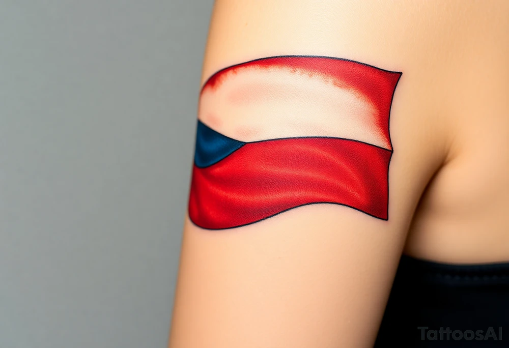 A waving Czech flag with realistic fabric texture, its red, white, and blue colors appearing vibrant and dynamic. tattoo idea