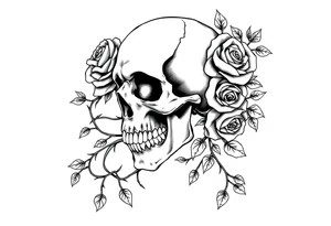 gothic skull intertwined with climbing roses and thorny vines tattoo idea