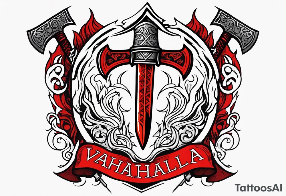 valhalla on fire blood
sword shield axe tattoo idea