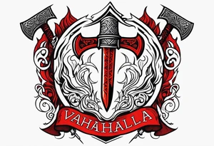valhalla on fire blood
sword shield axe tattoo idea