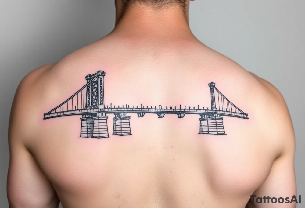 Fine line tattoo of the fort Duquesne bridge with vintage vibes tattoo idea