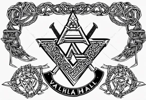 Valhalla  sword shield axe barbed wire chains valknut tattoo idea
