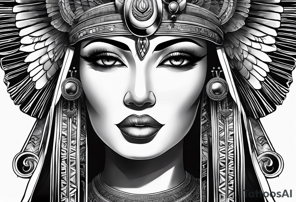 black and white Egyptian goddess Isis tattoo idea