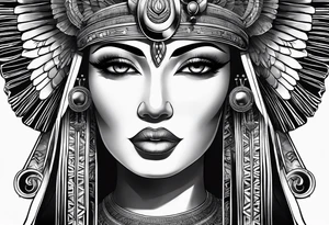 black and white Egyptian goddess Isis tattoo idea