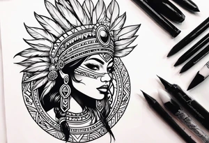 Aztec princess, feather roses tattoo idea
