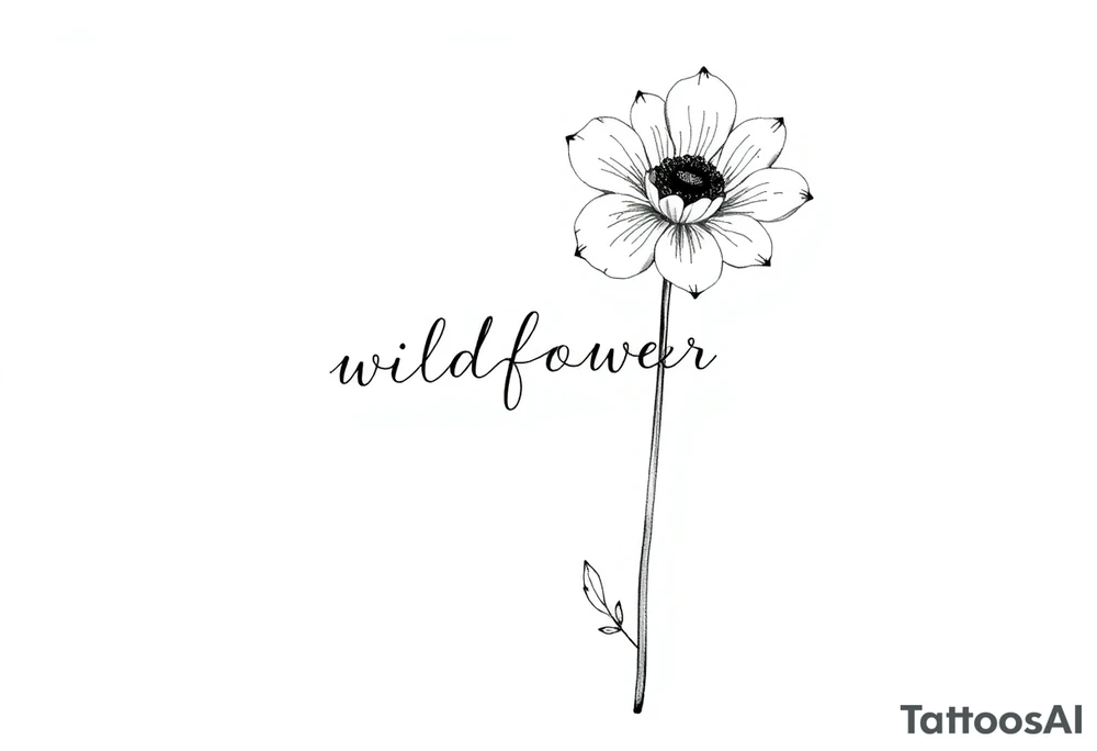 A long stemmed flower with the word wildflower written with the stem tattoo idea
