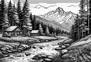 Hiking, peace, rafting tattoo idea
