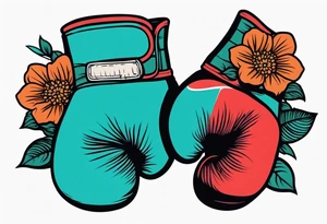 boxing gloves and flowers bold colors traditional old school vintage tattoo idea