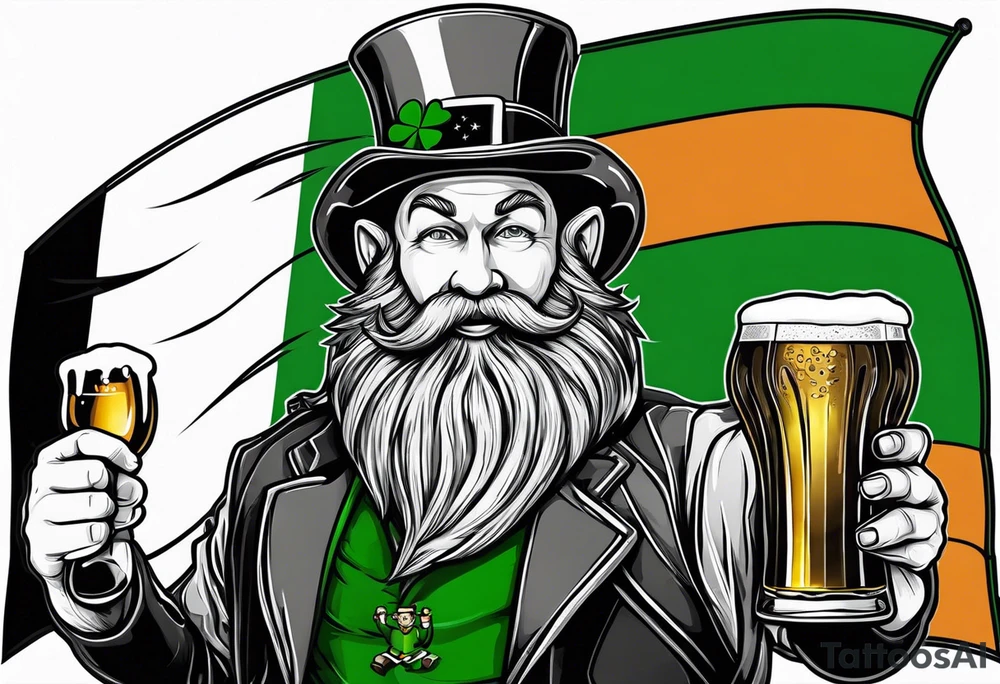 Ireland flag with a leprechaun and a beer tattoo idea