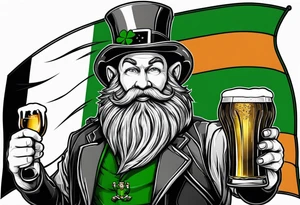 Ireland flag with a leprechaun and a beer tattoo idea