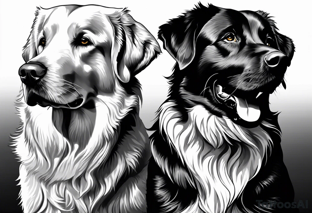 I want two dogs next to each other. One is a dark colored golden retriever and the other is a yellow lab. tattoo idea