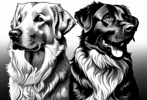 I want two dogs next to each other. One is a dark colored golden retriever and the other is a yellow lab. tattoo idea