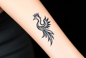 Pheonix wearing a crown with flowy long tail tattoo idea