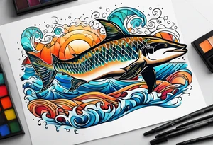 ocean, géométric, animal tattoo idea