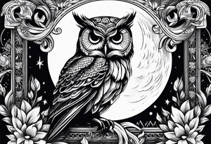 Owl with moon tattoo idea