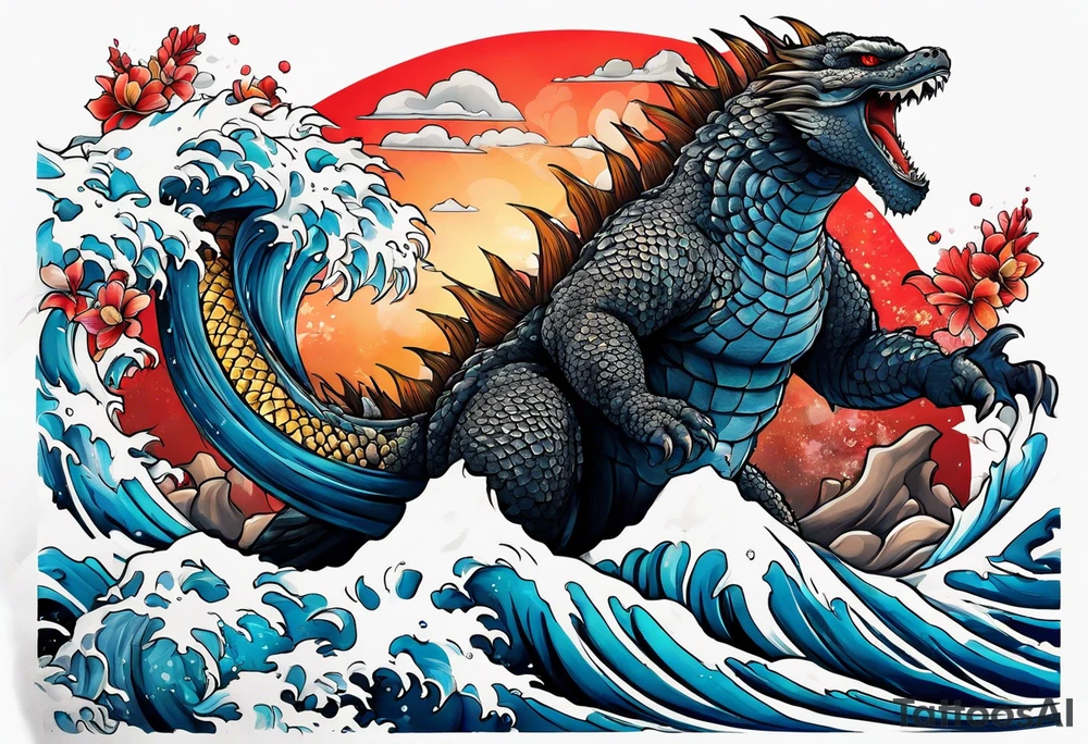 Godzilla and a Koi fish tattoo idea