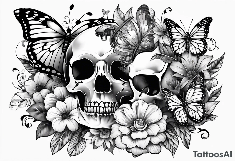 Life to death sleeve with butterflies and flowers tattoo idea