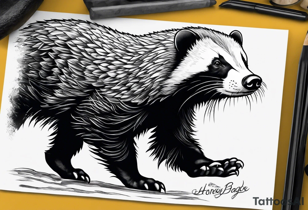 honey badger peeking over, claws, top view tattoo idea