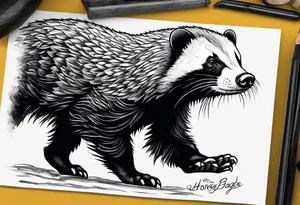 honey badger peeking over, claws, top view tattoo idea