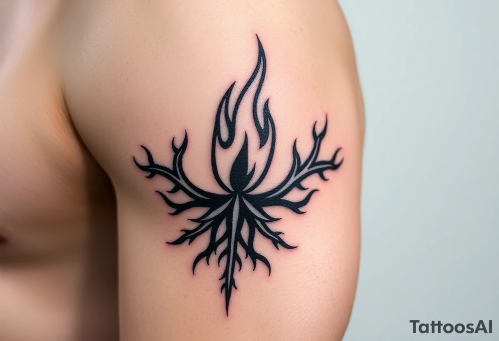 a flame imprisoned in a roots form tattoo idea