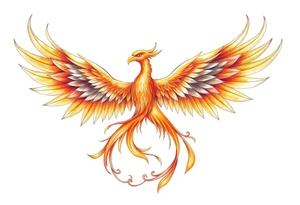 magnificent phoenix rising from golden flames with trailing embers tattoo idea