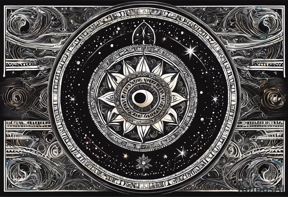 I want the sleeve to be about time space continuum, purpose, desire and ambition linked to it. I want the concept to me about how Miniscule we are in this universe but how we feel big and lose perspective and a sense of purpose. I also want Shiva to be added to the tattoo as shiva is considered the destroyer which scientifically goes back to big bang. SO create a tattoo for me in geometric design for my whole right arm tattoo idea