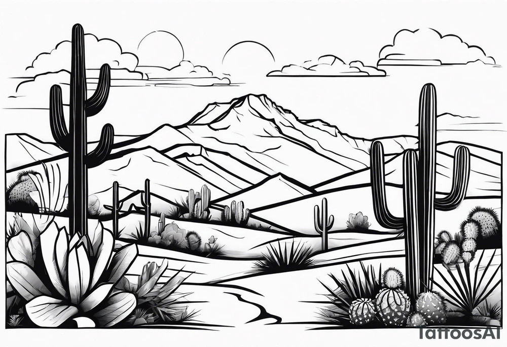 western landscape with a cross and cacti tattoo idea