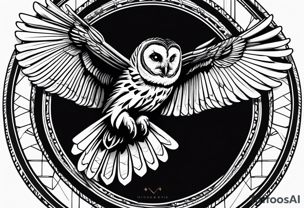 barred owl in flight face on tattoo idea